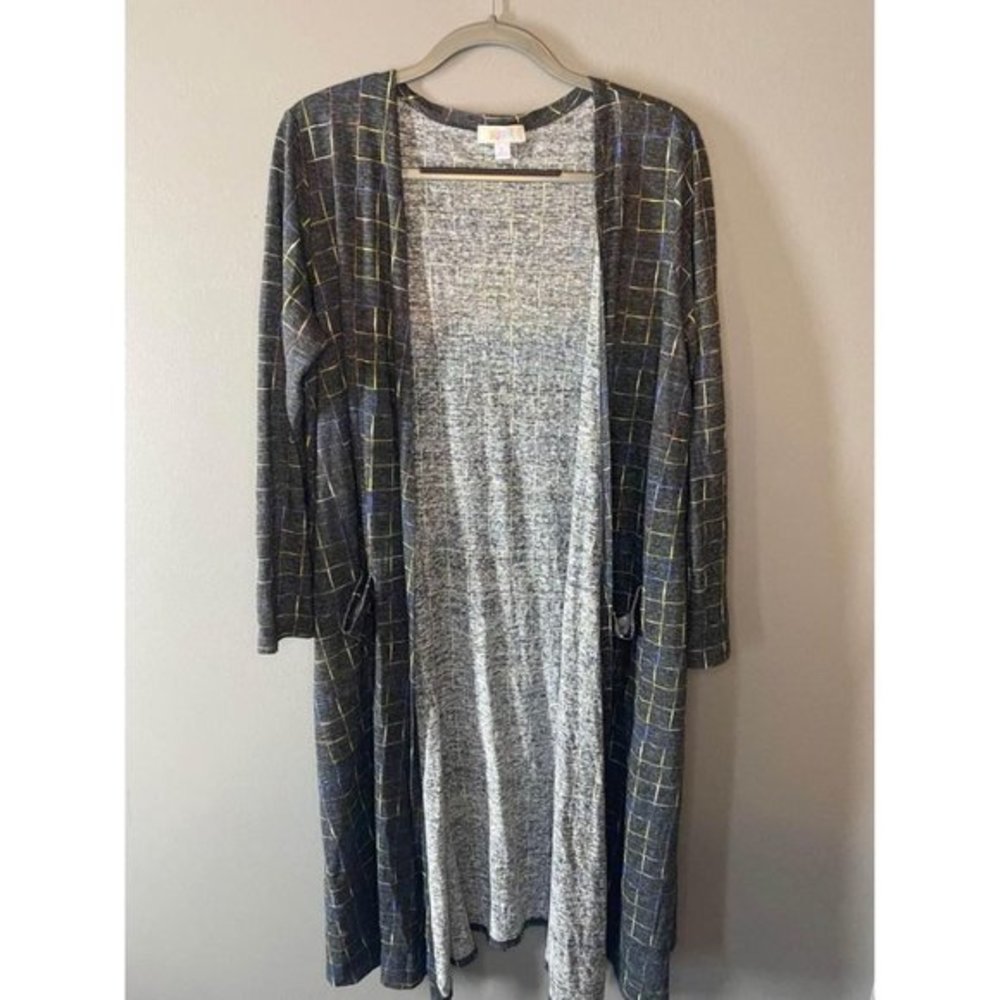 Lularoe Sarah Sz large plus size cardigan sweater jacket 14/16 womens rainbow sq